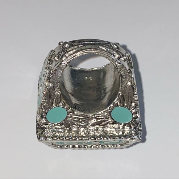 VTG Christian Dior Silver Metal Turquoise Gemstone Logo Nameplate Princess Ring - Picture 11 of 15